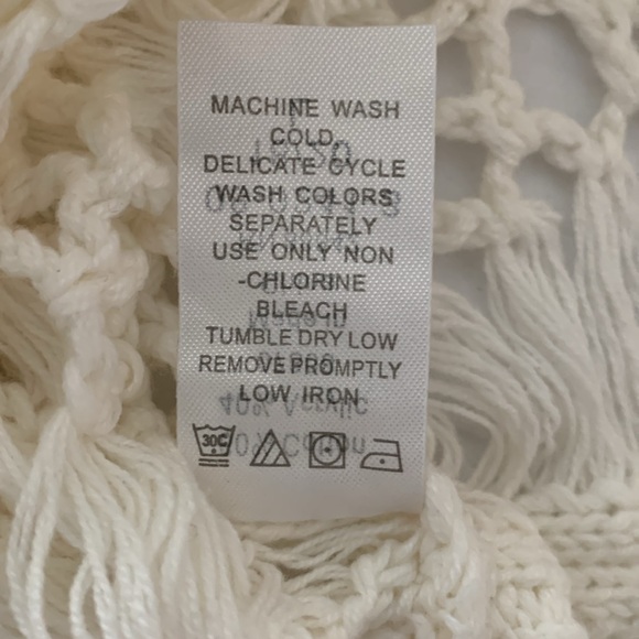 DENIM 24/7 Women’s Cream Sweater Detailed Soft Crochet Fringe Short Sleeve L - Picture 8 of 13